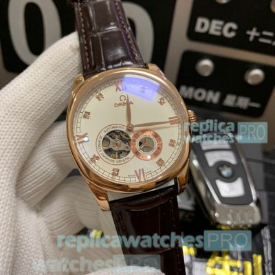 Clone Omega Flying Tourbillon Mens Watch Rose Gold White Dial